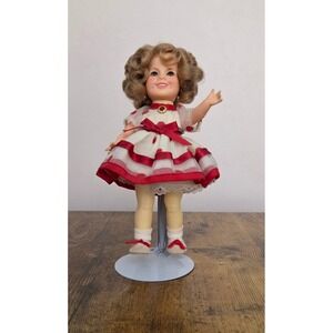 Collectible Vintage Ideal Shirley Temple Doll 8" Vinyl Blonde Ringlets Red Polka